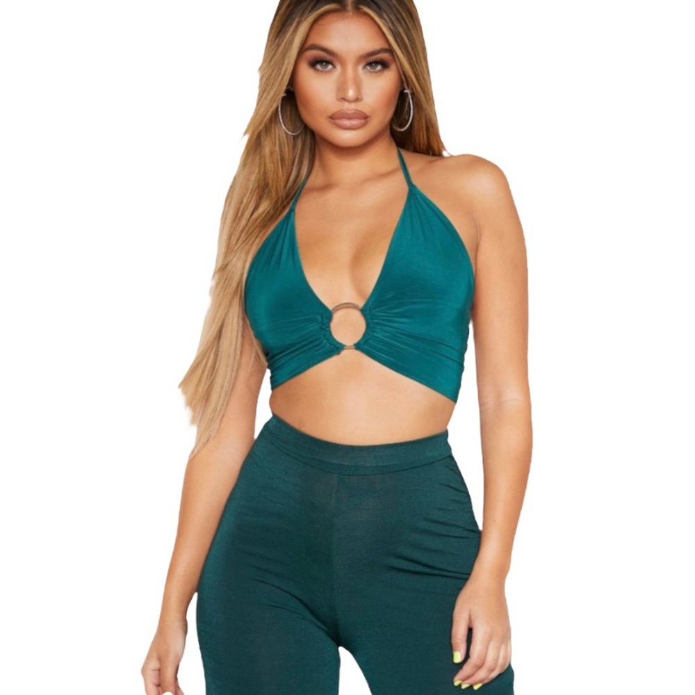Pretty Little Thing Jasper Green Plunge Ring Detail Bralet